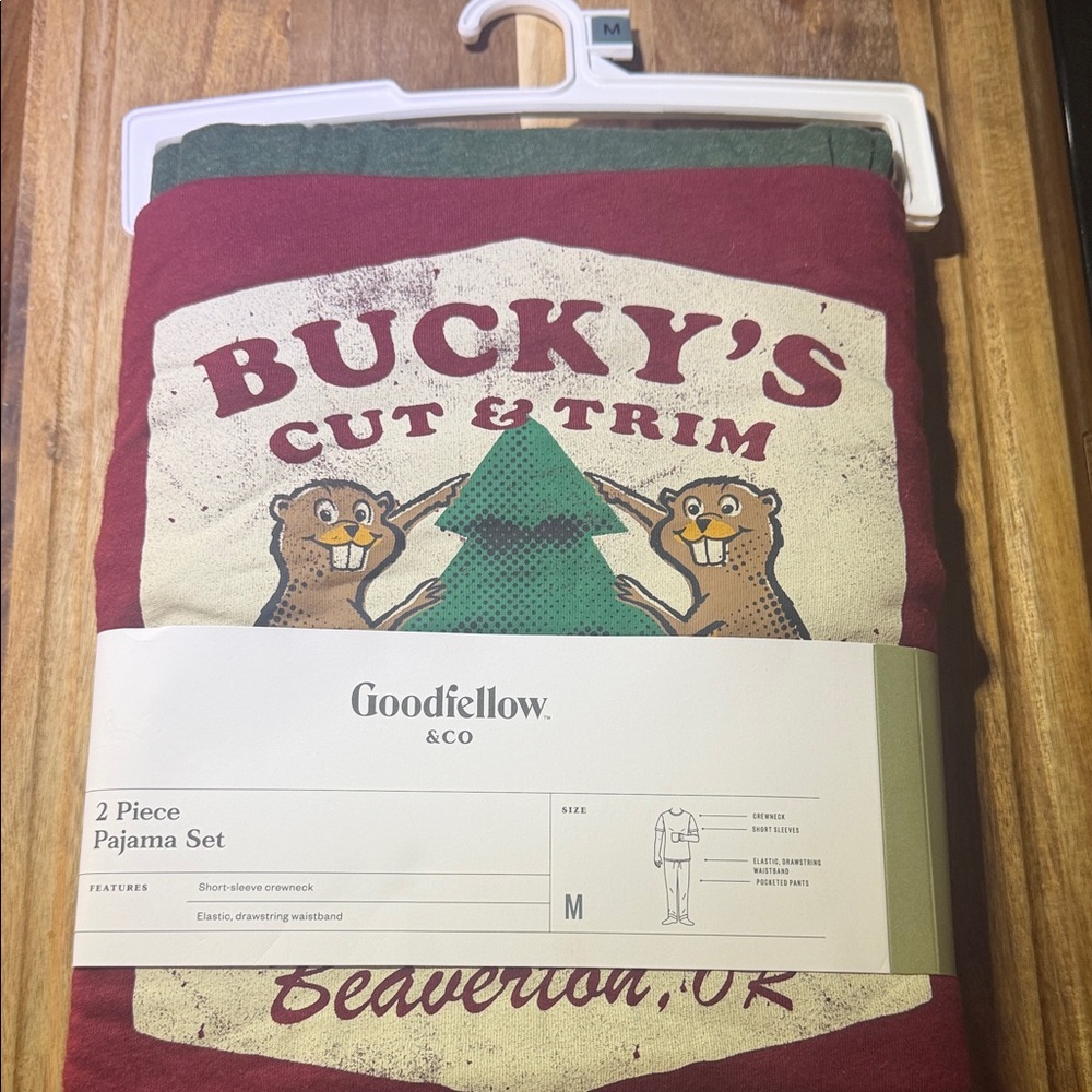 Goodfellow & Co Burgundy Pajama Set with Beaver Print